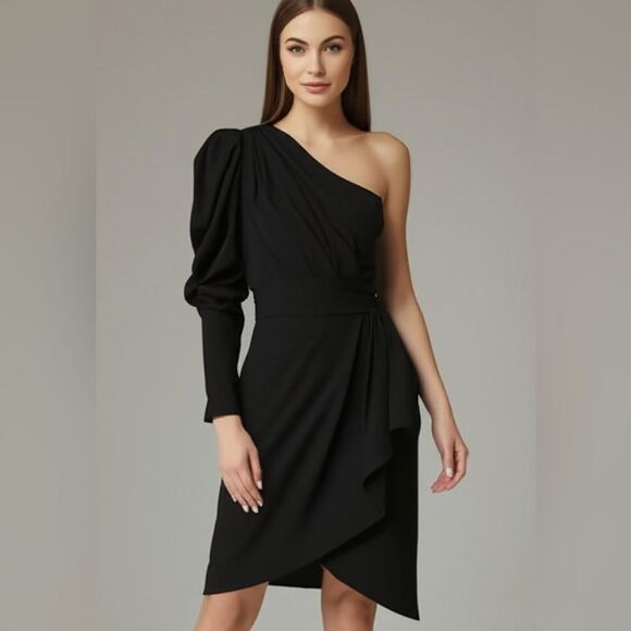 IRO Black Hugin One Shoulder Cocktail Dress - Picture 1 of 8